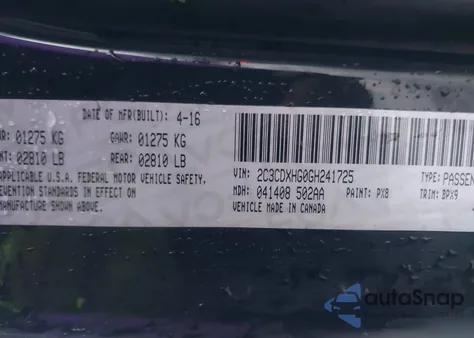 2016 Dodge Charger Sxt z USA, uszkodzony, nr VIN 2C3CDXHG0GH241725